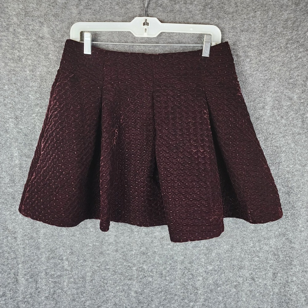 Ark & Co Skirt Womens Large Burgundy Textured Velvet Pleated‎ Mini A-Line Zip